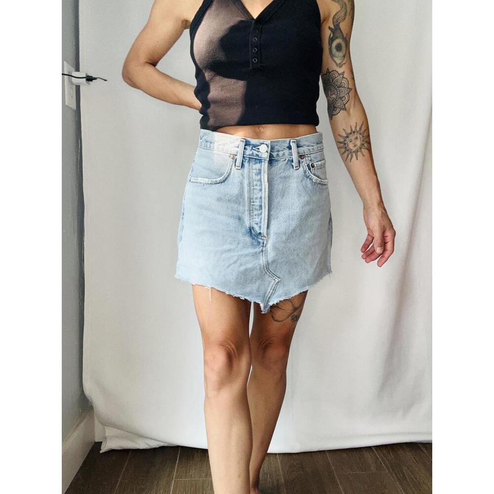 Agolde button fly light wash mini Jean skirt size 27